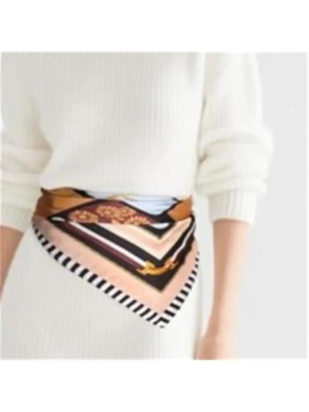 Fashion Silk Satin Head Scarf Bandana Bag Pattern Brown Striped Edge